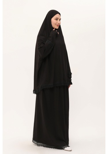 Hürrem Bone Siyah İki Parça Namaz Elbisesi Pamuk Kumaş Dantelli 2205 01 Siyah Hürrem Bone Siyah İki Parça Namaz Elbisesi Pamuk Kumaş Dantelli 2205 01 Siyah