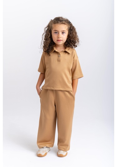 Oliventhekid Unisex Polo Yaka Bol Paçalı Takım Taba Taba