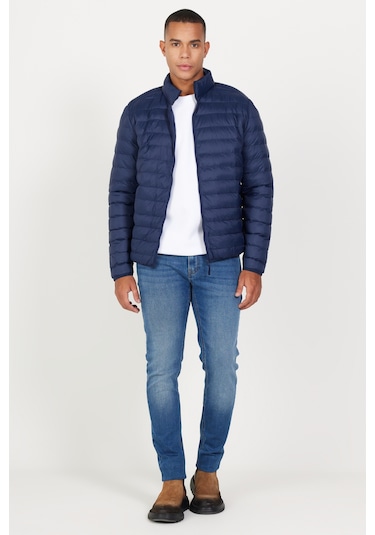 Erkek Lacı Standart Fit Normal Kesim Dik Yaka Mont Lacı Lacivert