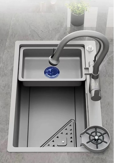 Su Arıtma Çıkışlı Ithal  Akıllı Eviye Seti Gri