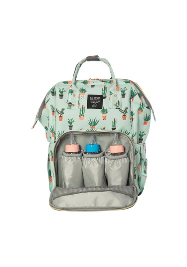Lal Baby Kaktüs Desenli Su Yeşili Anne Bebek Bakım Sırt Çantası Çok Renkli