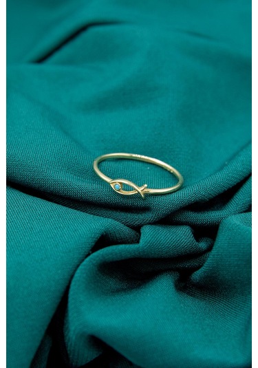 14 Ayar Altın Mini Firuze Taş Detaylı Balık Yüzük Pembe Altın