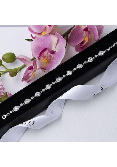 Yuvarlak Zirkon Taşlı Model-3 925 Ayar Gümüş Kadın Bileklik Gümüş