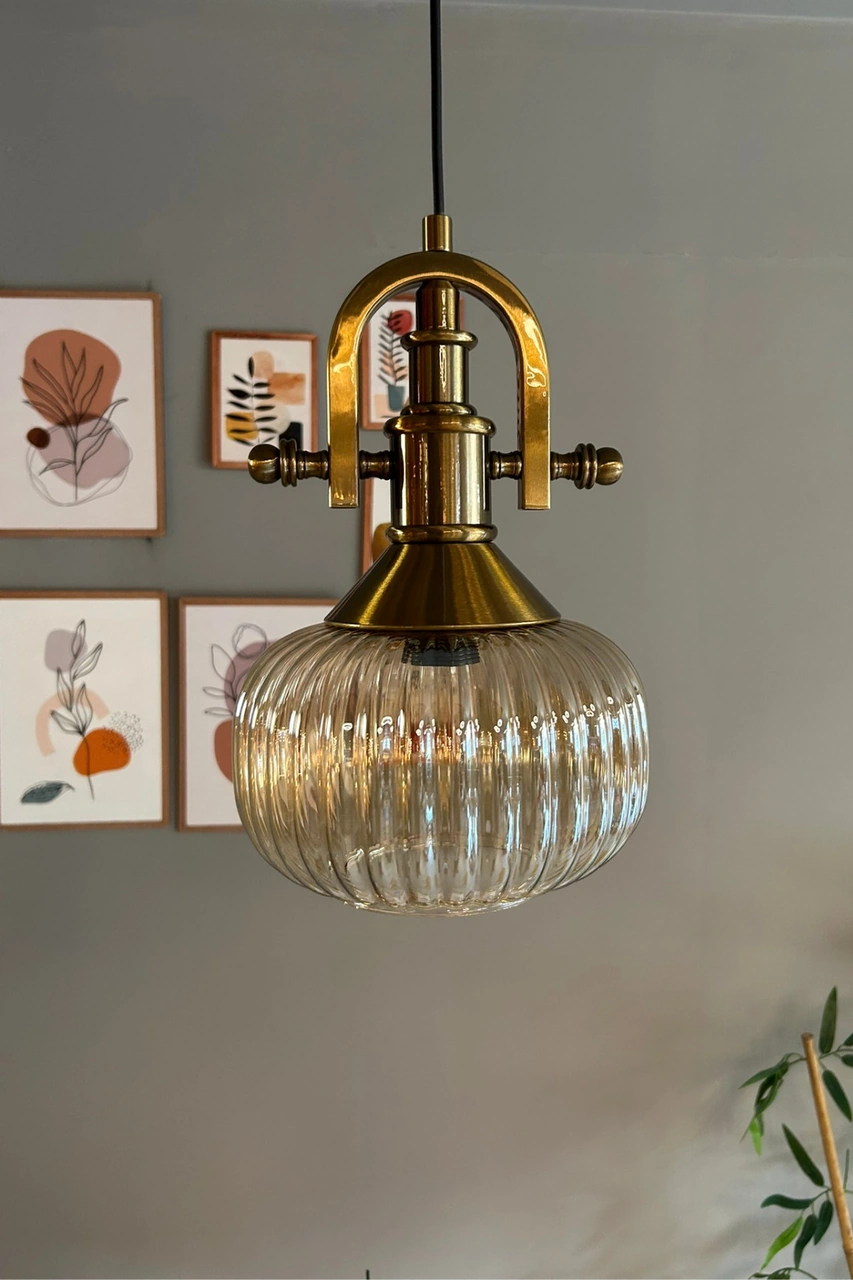 Mola Cam Bal Rengi Tekli Avize Gemici Eskitme Başlık Retro Sarkıt Lamba Restoran Salon Aydınlatma Bal