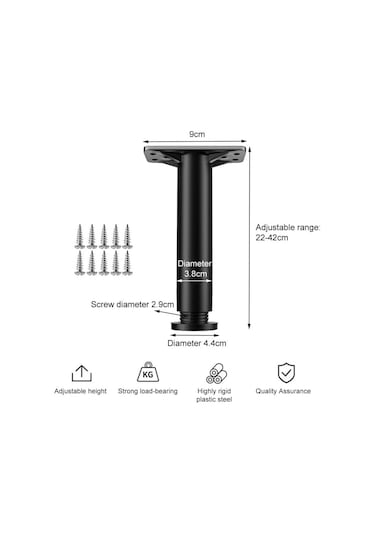 Ayarlanabilir Yatak Ayakları, 22-42 Cm Banyo Mobilyası Ayakları, Mobilya Ayakları, Ayarlanabilir Mobilya Ayakları, Masa Sandalye Dolap Kanepe Ayakları, Siyah, 2 Adet Diğer