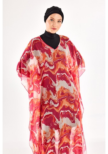 Adasea Uv Korumalı Mayo Üzerine Tek Pareo Kaftan 1704 Fuşya Fuşya