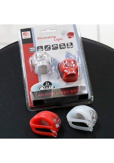 Bisiklet Silikonlu Işık Seti Far Stop + Pil Çok Renkli