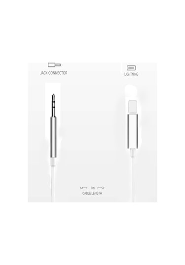 Lightning To 3.5mm Aux Ses Kablosu 1 metre Dönüştürücü Çevirici - Beyaz