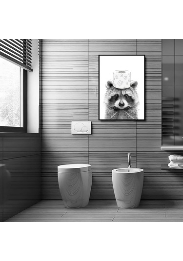 Ximistore9 Ev Dekorasyonu Banyo Duvar Sanatı: Zürafa Köpek Fil Memeği Görselleri 4 Adet , 25x20 Cm Kanvas Posterler Siyah