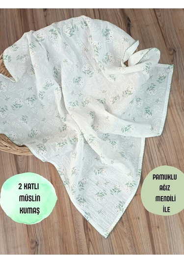 2 Katlı Müslin Kız Erkek Bebek Battaniyesi Oeko-texli %100 Pamuklu Desenli Puset Örtüsü Yenidoğan Yeşil
