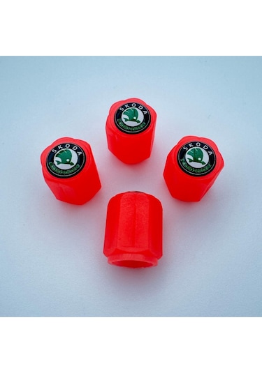 Skoda Octavia İle Uyumlu Logolu Kırmızı Fosforlu Gece Parlayan Sibop Kapağı Set