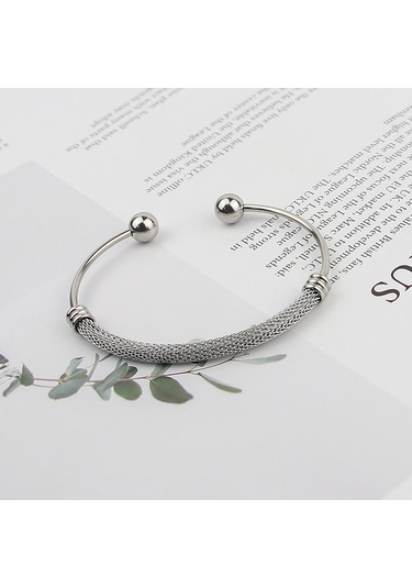 Gümüş Basit Paslanmaz Çelik Bükülmüş Hasır Açılış Çelik Bilyalı Bayan Bileklik Doğum Günü Gümüş