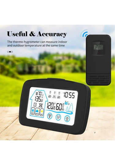 Hangfox Beyaz İç/harici Kablosuz Sıcaklık Nem Ölçer, Aydınlatmalı Büyük Ekran, 100m Sensör Aralığı, Konfor Göstergeli Hava Durumu Saati