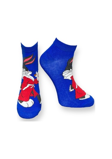 4'lü Unısex Çizgi Film Karakterli Esnek Nem Alabilen Pamuklu Spor Patik Çoraplar Çok Renkli