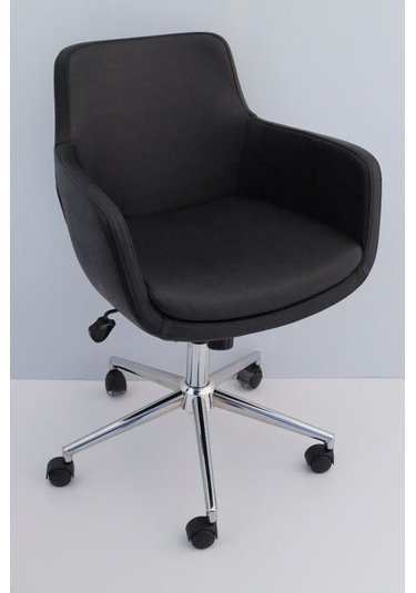 Bulut Siyah Deri Rahat Ofis Çalışma Sandalyesi