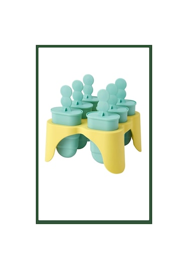 6 Adet Çubuk Dondurma Kalıbı Turkuaz-sarı Renk Polipropilen Dondurma-meyve Suyu Kalıbı