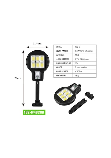 Cl-182-6 Güneş Enerjili Solar Sokak Lambası 48 Led Armatür 3 Mod Diğer
