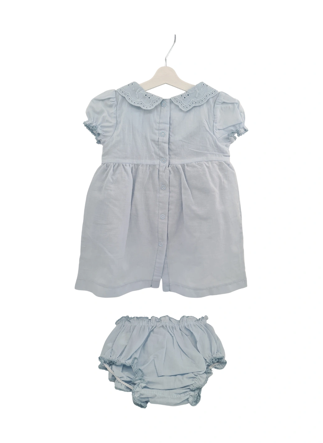 Kız Bebek Mavi Çiçek İşlemeli Fistolu Elbise Kilotlu Takım-1348 Mavi