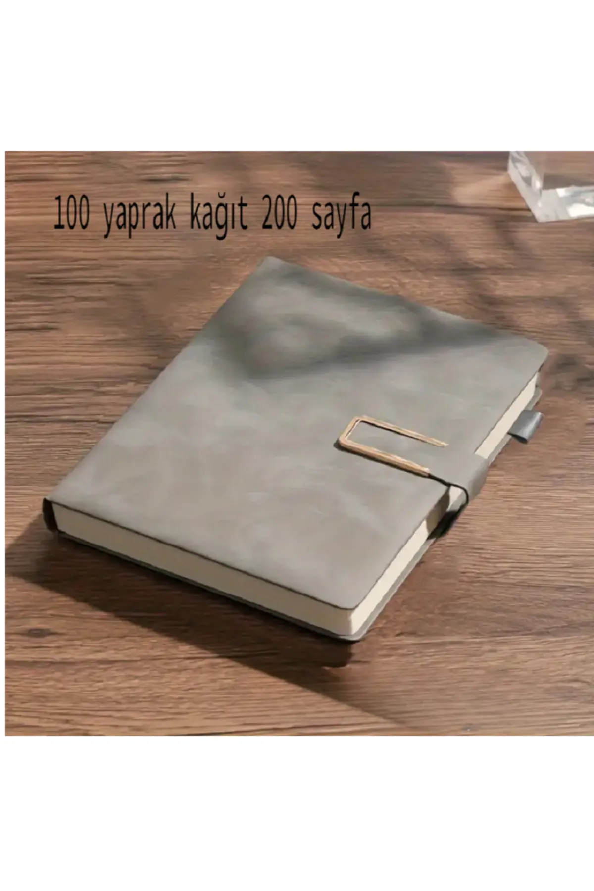 A5 Defter - Manyetik Kapanışlı, Kırmızı Çizgi, Tarihli Sayfalarla İngilizce Gri Deri Kapak Gri