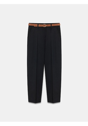 Dilvin 72661 Düz Paçalı Kemerli Pantolon-siyah