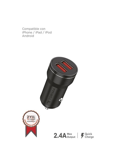 Torima C01 Siyah 2 Usb Port Girişli Transmitter Araç Şarj Cihazı