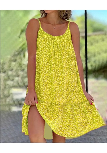 Gül Kırmızı Kadın Moda Askı Elbise Yaz Rahat Kolsuz Büyük Boy Çiçek Baskı Parti Gevşek Elbiseler Kadın L Gül Kırmızı Fuşya