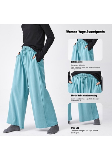 Gajeena Kadınlar İçin Rahat Pamuklu Yoga Pantolonu - Geniş Paça, Esnek Bel, Yan Cepli Turkuaz Turkuaz
