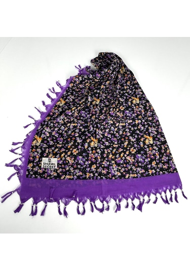 Shawl Secret Sökme Boncuklu Pamuk Yazma - 05868 Mor