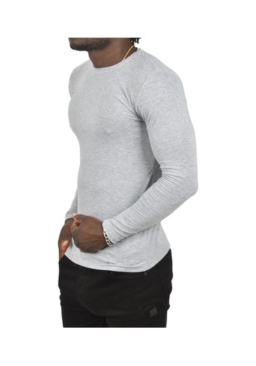 Deepsea Erkek Gri Uzun Kollu Dar Kalıp Ince Sıfır Yaka Sweatshirt 2300423 False Gri
