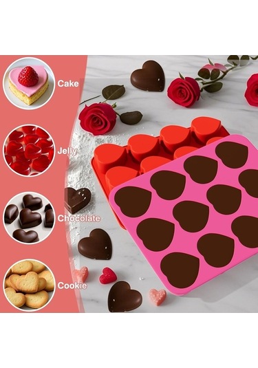 Besthome1 3'lü Kalp Şekilli Silikon Pişirme Kalıbı - Kolay Çıkarma, Fırın/buzdolabı Uyumlu Çok Renkli