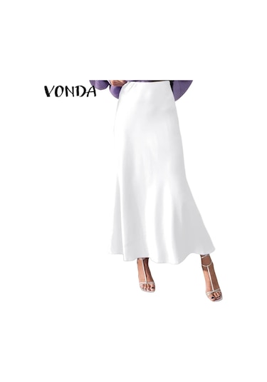 Vonda 2024 Yazlık Kadın Saten Pilili Yüksek Bel Parti Eteğiwhıte Whıte