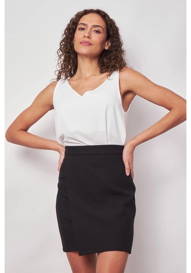 Kadın Hafif Likralı Kumaş Yüksek Bel Anvelop Kruvaze Hafif Mini Kalem Etek-siyah Siyah