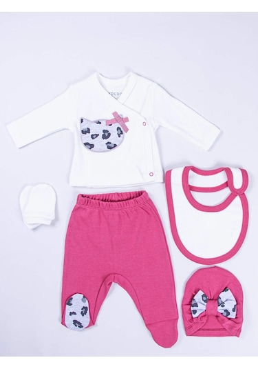 Aydodo Kız Bebek 5li Zıbın Set Pembe Bebe Takım Gülkurusu
