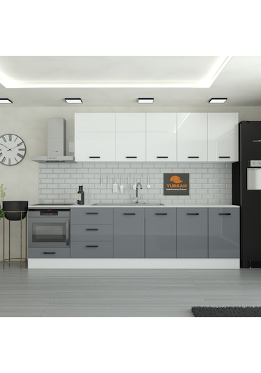 295 Cm Mutfak Dolabı Mdf Kapak Tezgah Dahil Yrkn295 98 Gri
