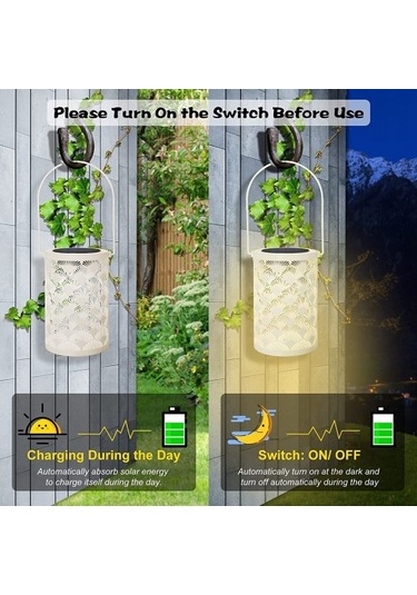 Szypzstore Dekor Için Güneş Fener Işığı - Masa Üstü Fenerler Su Geçirmez Lamba Saplı Süslemeli Asılı Bahçe Işıkları Cqnmtp Beyaz