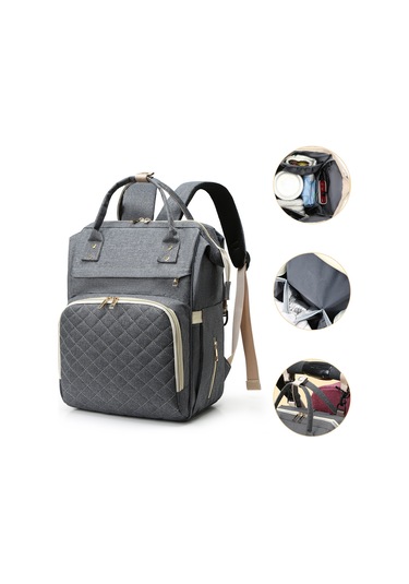 Moveevo Usb Şarj Portlu, Bebek Arabası Askılı, 3 Termal Biberon Cebi Su Geçirmez Geniş Bebek Bakım Sırt Çantası Gri