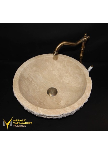 Traverten Doğal Patlatma Çanak Lavabo