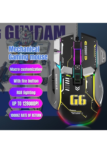 Reedark G6 Rgb 12 Tuşlu Mekanik Mouse Kablolu Oyun Mouse Ergonomik Tasarım 10 Tuşlu Makro Programlanabilir Ayar