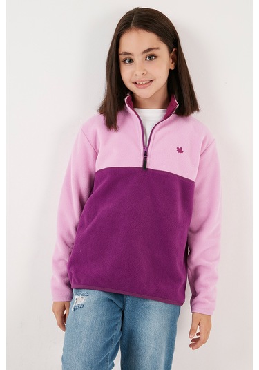 Lela Yumuşak Dokulu Yarım Fermuarlı Renk Bloklu Dik Yaka Unisex Çocuk Polar 5905004 Şeker Pembe-Mor Lela Yumuşak Dokulu Yarım Fermuarlı Renk Bloklu Dik Yaka Unisex Çocuk Polar 5905004 Şeker Pembe-Mor