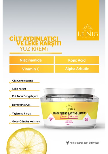Le Nig Cilt Aydınlatıcı ve Leke Karşıtı Yüz Kremi 50 ML