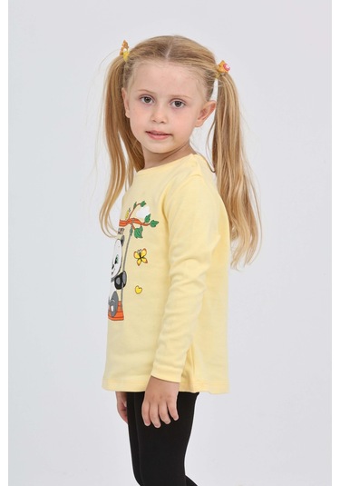 Toontoy Kız Çocuk Sallanan Panda Baskılı Sweatshirt Açık Sarı