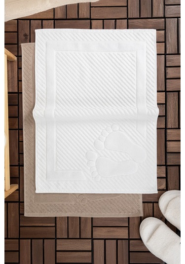 Leoline %100 Pamuk Premium 2'li Ayak Havlusu - Kahve - Beyaz Kahve - Beyaz