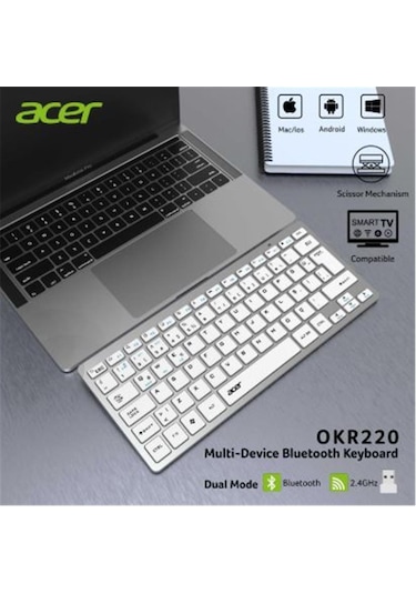 Acer Okr220 Beyaz Multidevice Dual Mode 2.4ghz Bluetooth Klavye Smart Tv Android