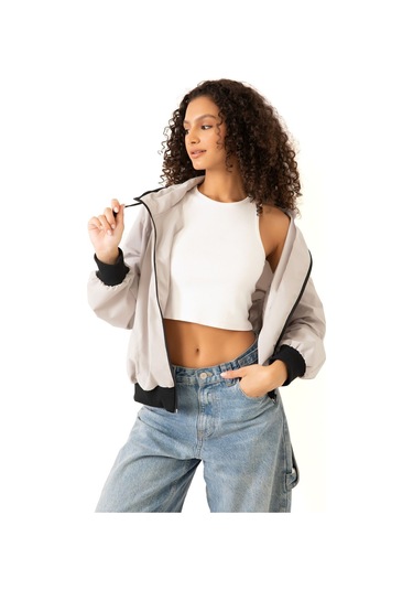 Riverstorm Kadın Taş Dik Yaka Su Ve Rüzgar Geçirmez Oversize Crop Mevsimlik Yağmurluk Rüzgarlık Taş