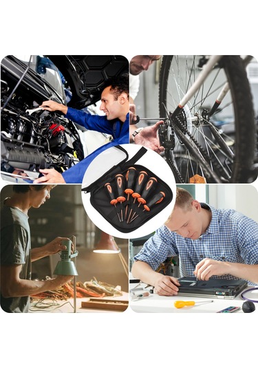 Maiyame Penggong 6 Parça Ev Kullanıma Uygun Tornavida Seti - Çapraz/düz Uç, Kaymazsız Kollü, S2 Çelik Malzeme, Siyah+turuncu Renkli 9916 Modeli