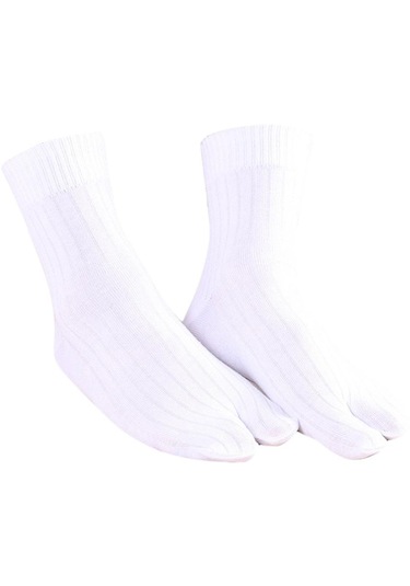 Suntek Elastik Pamuk Tabi Çorap 2 Parmaklı Parmak Arası Terlik Beyaz