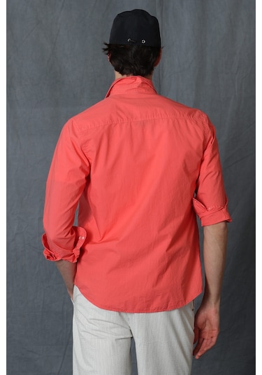 Lufian Makro Erkek Smart Gömlek Comfort Slim Fit Mercan