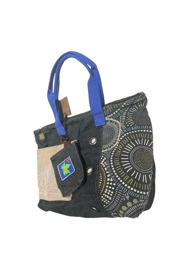 Vintage Salaş Çok Renkli Orta Boy Günlük Seyahat Gezi Omuz Çantası 36cmx34cm Siyah