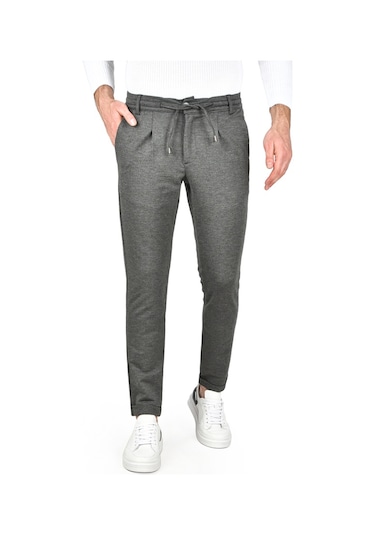Deepsea Erkek Füme Beli Lastikli Slim Fit Likralı Duble Paça Penye Spor Pantolon 2502385 Füme