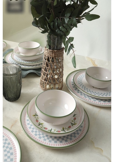 Keramika Rose Line Yemek Takımı 24 Parça 6 Kişilik 22909-10-11 Çok Renkli
